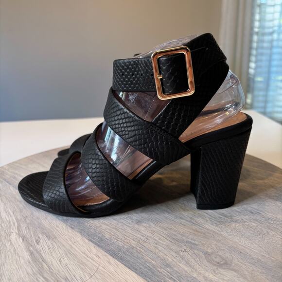 Vionic Blaire Block Heel Sandals Black Snake Embossed Leather Women’s Size 9.5 - Picture 2 of 12